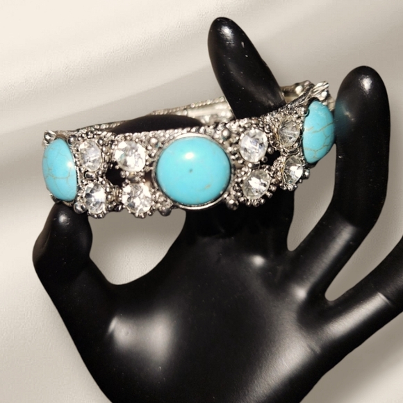 Source Unknown Jewelry - Stretch Bracelet with Rhinestones and Fsux Turquoise Cabochons Oh Beautiful